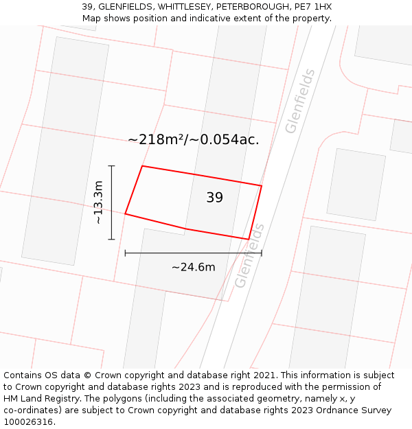 39, GLENFIELDS, WHITTLESEY, PETERBOROUGH, PE7 1HX: Plot and title map