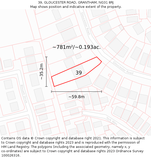 39, GLOUCESTER ROAD, GRANTHAM, NG31 8RJ: Plot and title map