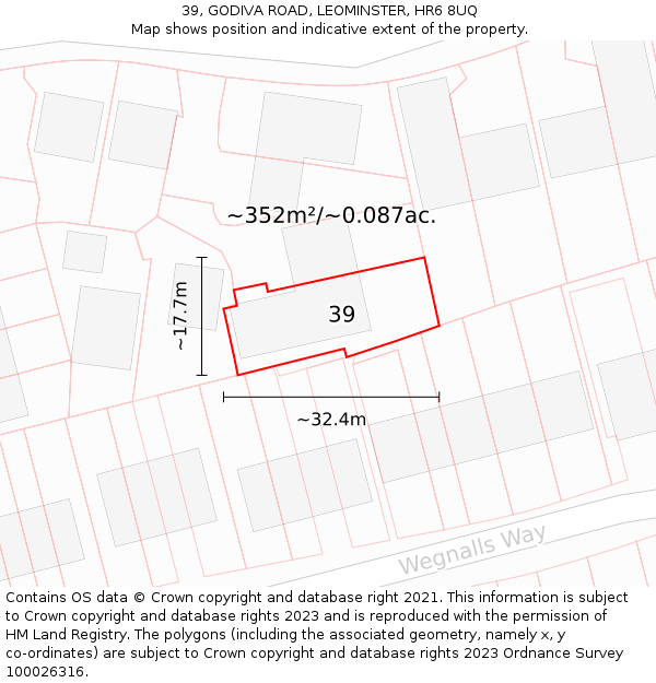 39, GODIVA ROAD, LEOMINSTER, HR6 8UQ: Plot and title map