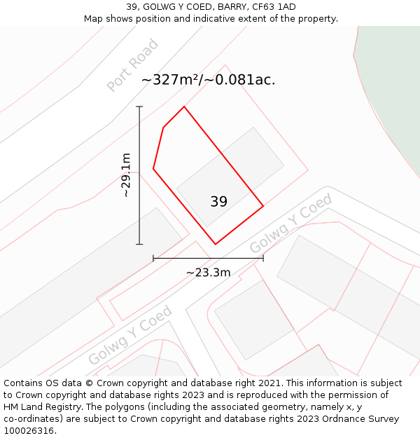 39, GOLWG Y COED, BARRY, CF63 1AD: Plot and title map