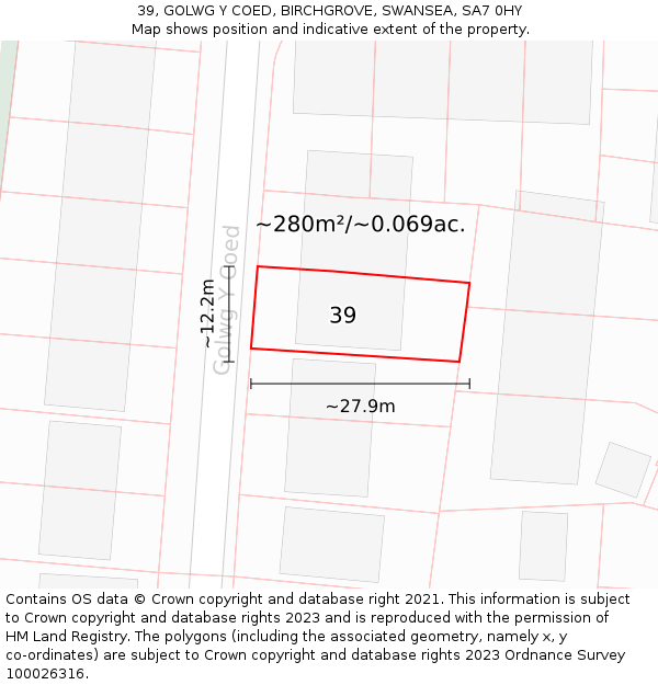 39, GOLWG Y COED, BIRCHGROVE, SWANSEA, SA7 0HY: Plot and title map