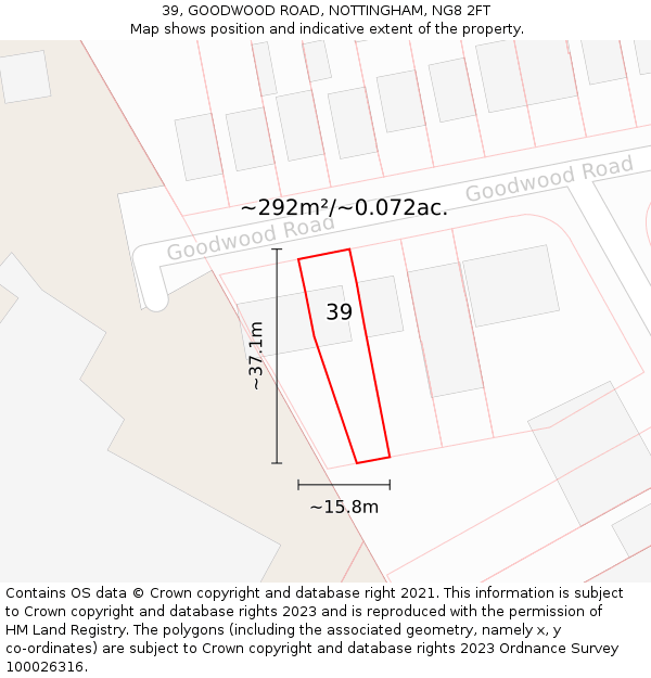 39, GOODWOOD ROAD, NOTTINGHAM, NG8 2FT: Plot and title map