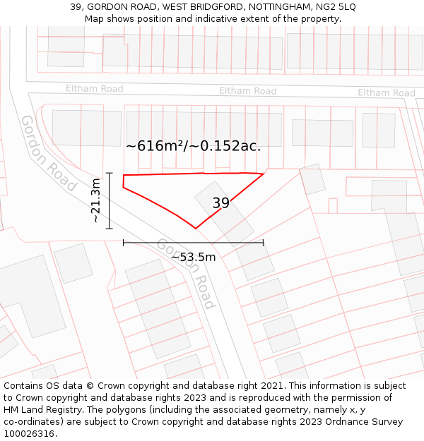 39, GORDON ROAD, WEST BRIDGFORD, NOTTINGHAM, NG2 5LQ: Plot and title map