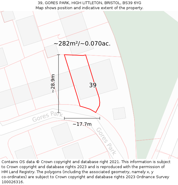 39, GORES PARK, HIGH LITTLETON, BRISTOL, BS39 6YG: Plot and title map