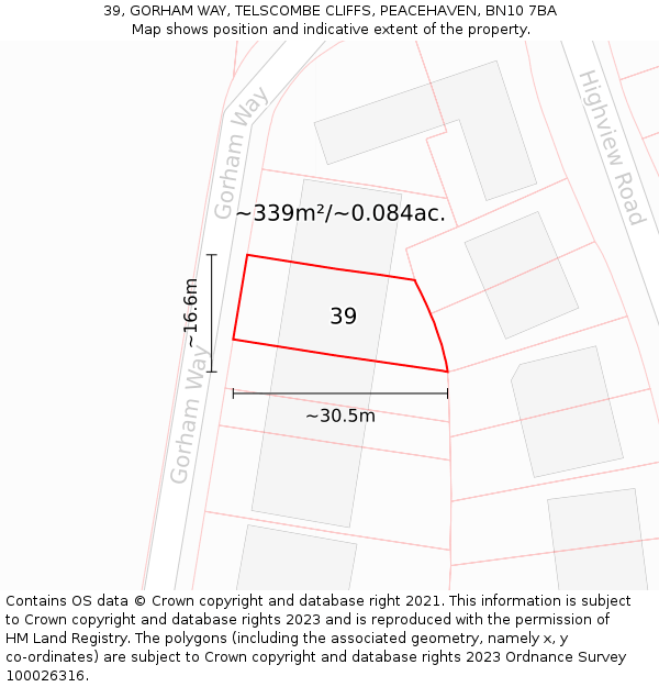 39, GORHAM WAY, TELSCOMBE CLIFFS, PEACEHAVEN, BN10 7BA: Plot and title map