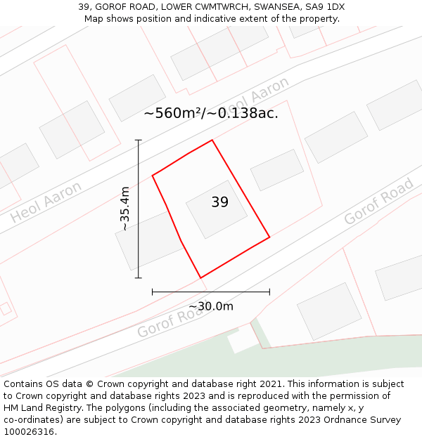 39, GOROF ROAD, LOWER CWMTWRCH, SWANSEA, SA9 1DX: Plot and title map