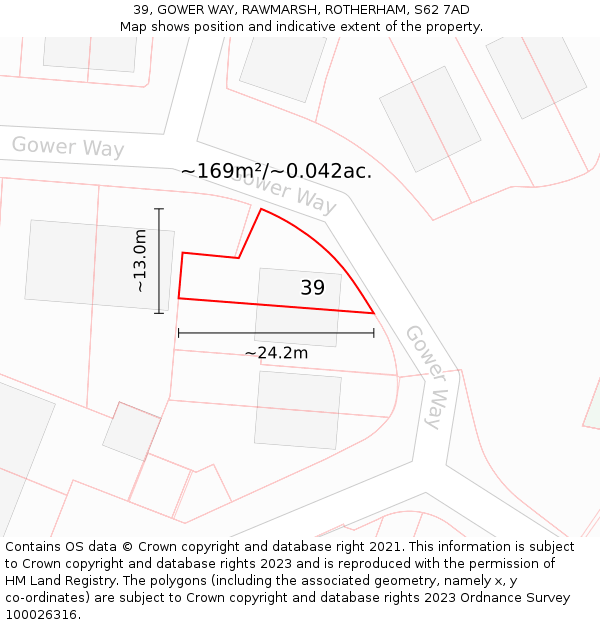 39, GOWER WAY, RAWMARSH, ROTHERHAM, S62 7AD: Plot and title map