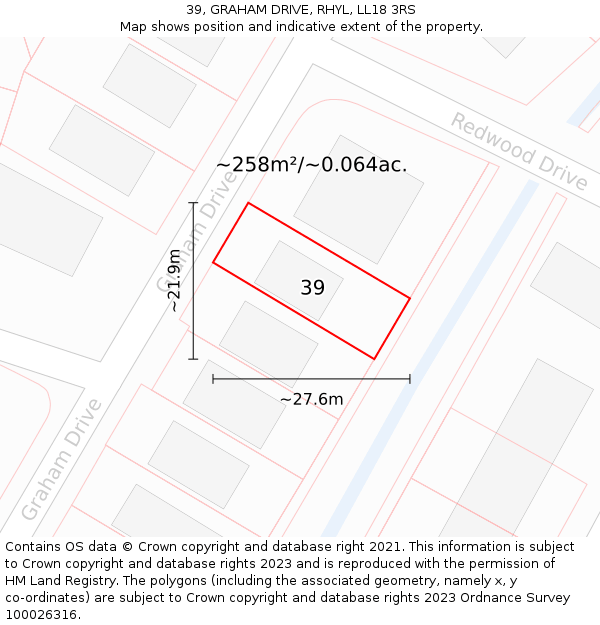 39, GRAHAM DRIVE, RHYL, LL18 3RS: Plot and title map