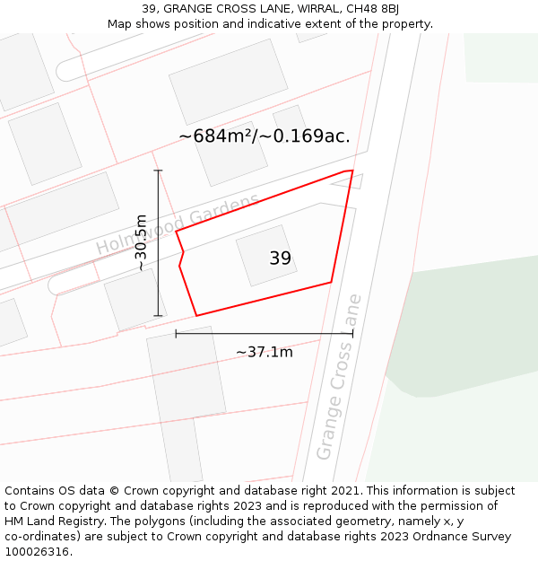 39, GRANGE CROSS LANE, WIRRAL, CH48 8BJ: Plot and title map