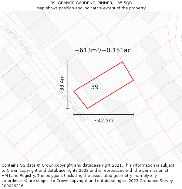 39, GRANGE GARDENS, PINNER, HA5 5QD: Plot and title map