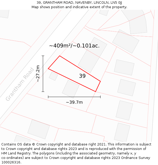 39, GRANTHAM ROAD, NAVENBY, LINCOLN, LN5 0JJ: Plot and title map