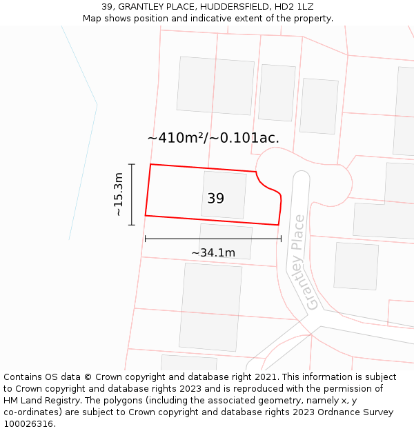 39, GRANTLEY PLACE, HUDDERSFIELD, HD2 1LZ: Plot and title map