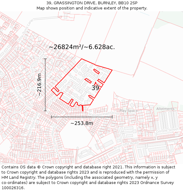 39, GRASSINGTON DRIVE, BURNLEY, BB10 2SP: Plot and title map