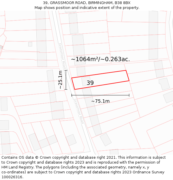 39, GRASSMOOR ROAD, BIRMINGHAM, B38 8BX: Plot and title map