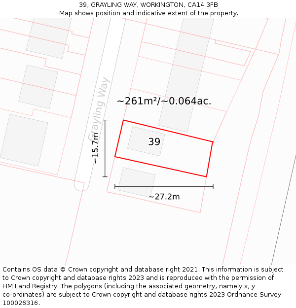 39, GRAYLING WAY, WORKINGTON, CA14 3FB: Plot and title map