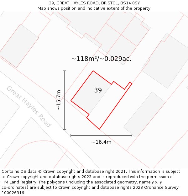 39, GREAT HAYLES ROAD, BRISTOL, BS14 0SY: Plot and title map