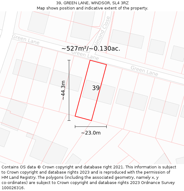 39, GREEN LANE, WINDSOR, SL4 3RZ: Plot and title map