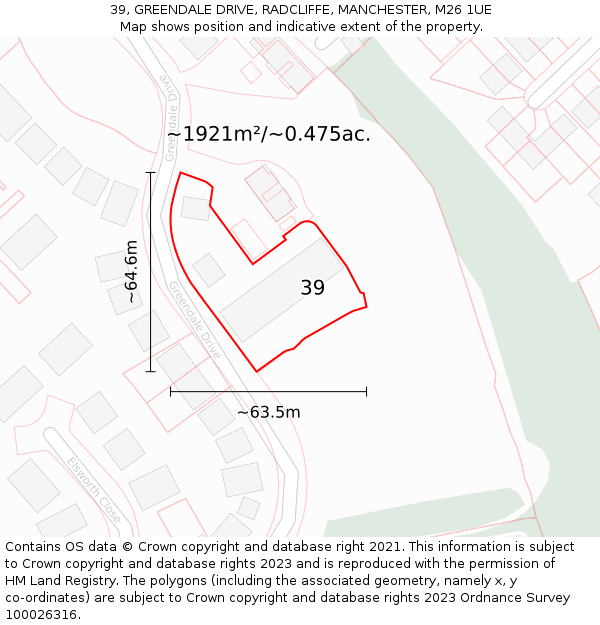 39, GREENDALE DRIVE, RADCLIFFE, MANCHESTER, M26 1UE: Plot and title map