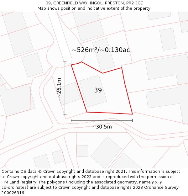 39, GREENFIELD WAY, INGOL, PRESTON, PR2 3GE: Plot and title map