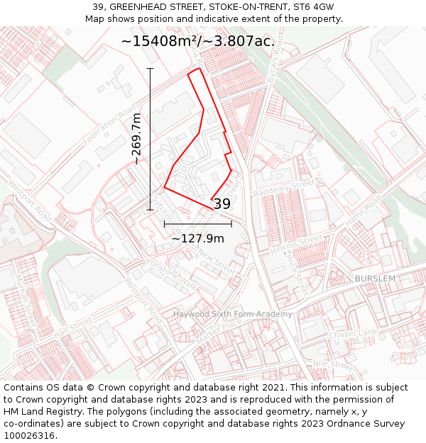 39, GREENHEAD STREET, STOKE-ON-TRENT, ST6 4GW: Plot and title map