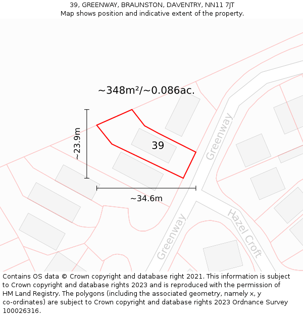 39, GREENWAY, BRAUNSTON, DAVENTRY, NN11 7JT: Plot and title map