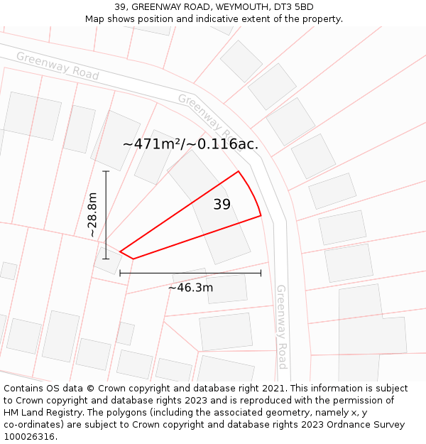 39, GREENWAY ROAD, WEYMOUTH, DT3 5BD: Plot and title map