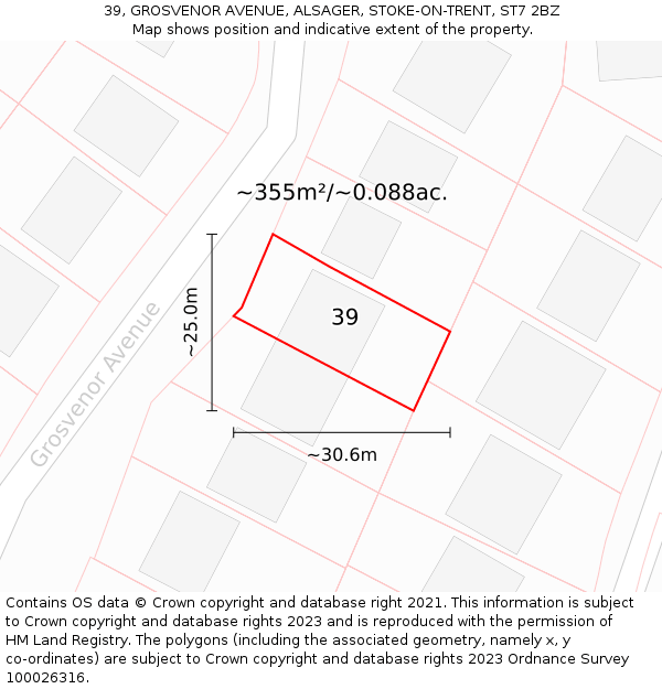 39, GROSVENOR AVENUE, ALSAGER, STOKE-ON-TRENT, ST7 2BZ: Plot and title map