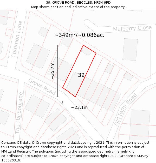 39, GROVE ROAD, BECCLES, NR34 9RD: Plot and title map