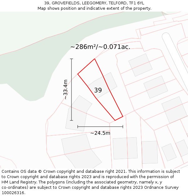 39, GROVEFIELDS, LEEGOMERY, TELFORD, TF1 6YL: Plot and title map