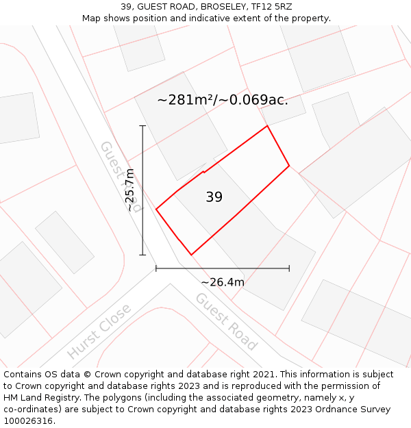 39, GUEST ROAD, BROSELEY, TF12 5RZ: Plot and title map