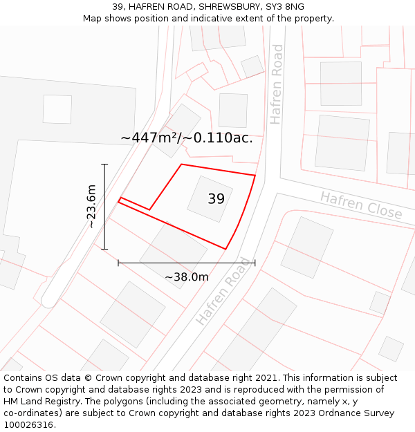 39, HAFREN ROAD, SHREWSBURY, SY3 8NG: Plot and title map