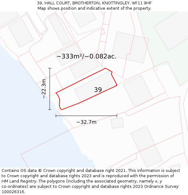 39, HALL COURT, BROTHERTON, KNOTTINGLEY, WF11 9HF: Plot and title map