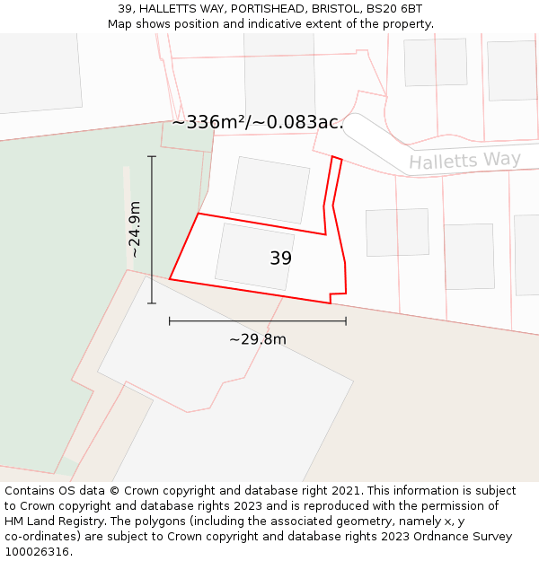 39, HALLETTS WAY, PORTISHEAD, BRISTOL, BS20 6BT: Plot and title map