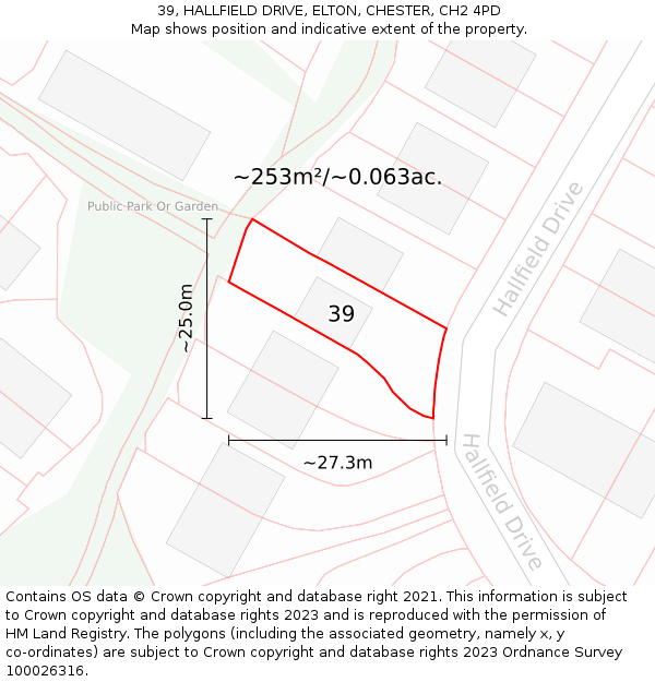 39, HALLFIELD DRIVE, ELTON, CHESTER, CH2 4PD: Plot and title map