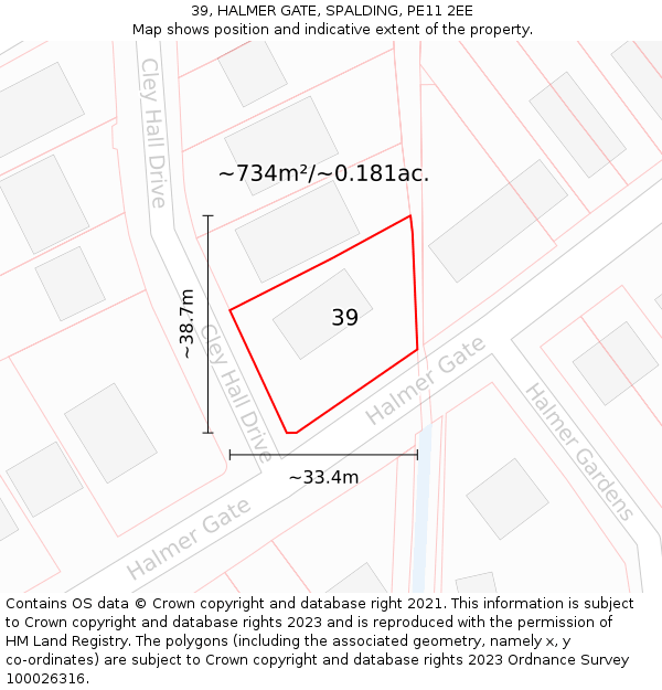 39, HALMER GATE, SPALDING, PE11 2EE: Plot and title map