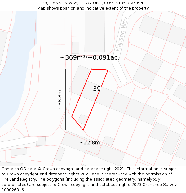 39, HANSON WAY, LONGFORD, COVENTRY, CV6 6PL: Plot and title map