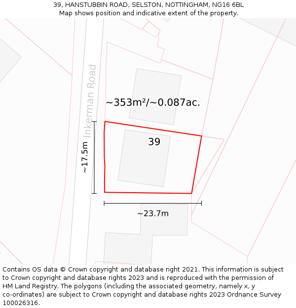 39, HANSTUBBIN ROAD, SELSTON, NOTTINGHAM, NG16 6BL: Plot and title map