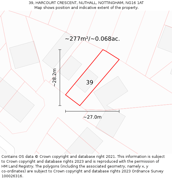 39, HARCOURT CRESCENT, NUTHALL, NOTTINGHAM, NG16 1AT: Plot and title map