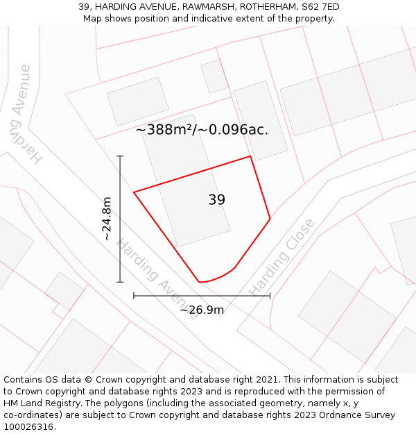 39, HARDING AVENUE, RAWMARSH, ROTHERHAM, S62 7ED: Plot and title map