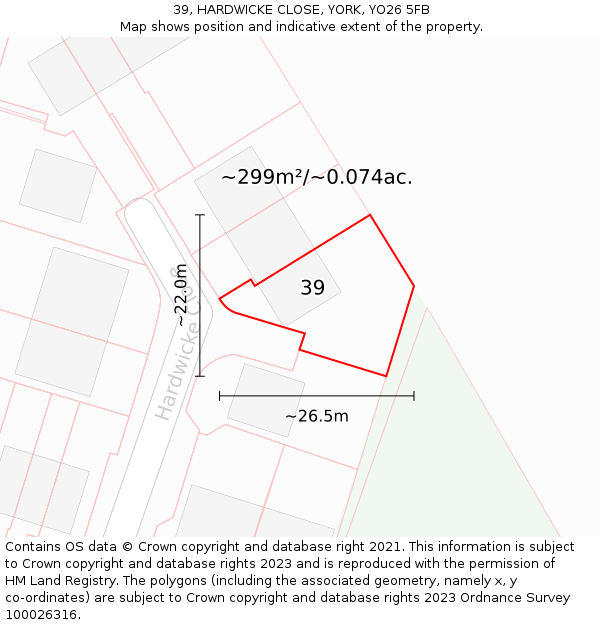 39, HARDWICKE CLOSE, YORK, YO26 5FB: Plot and title map