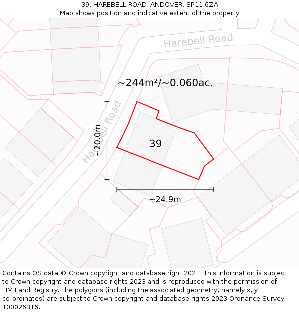 39, HAREBELL ROAD, ANDOVER, SP11 6ZA: Plot and title map