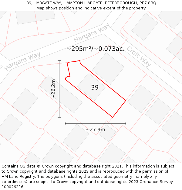 39, HARGATE WAY, HAMPTON HARGATE, PETERBOROUGH, PE7 8BQ: Plot and title map