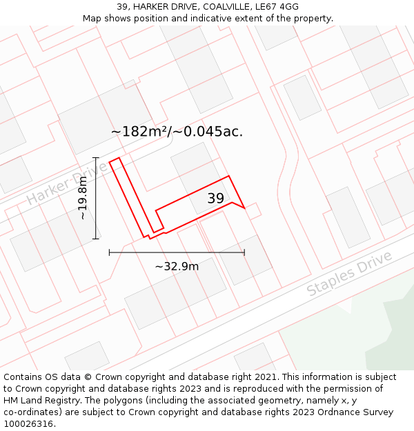 39, HARKER DRIVE, COALVILLE, LE67 4GG: Plot and title map