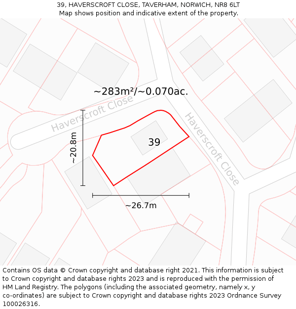 39, HAVERSCROFT CLOSE, TAVERHAM, NORWICH, NR8 6LT: Plot and title map