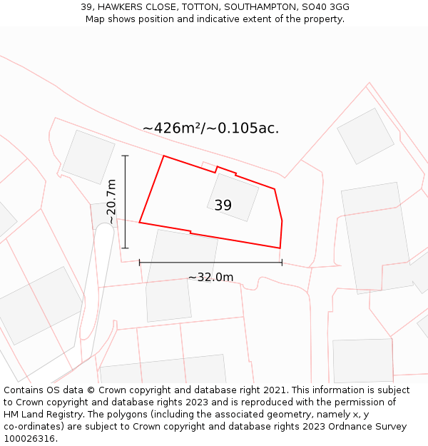 39, HAWKERS CLOSE, TOTTON, SOUTHAMPTON, SO40 3GG: Plot and title map