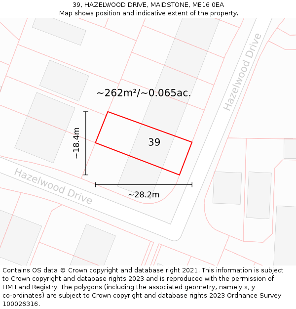 39, HAZELWOOD DRIVE, MAIDSTONE, ME16 0EA: Plot and title map