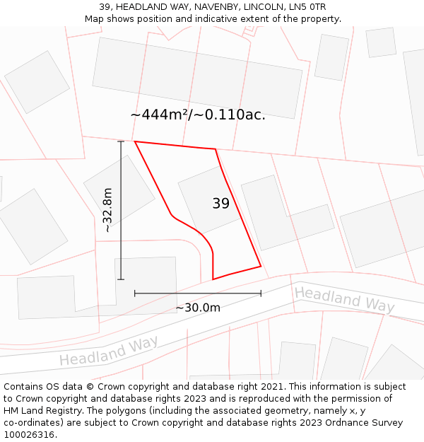 39, HEADLAND WAY, NAVENBY, LINCOLN, LN5 0TR: Plot and title map