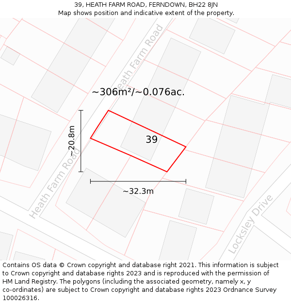 39, HEATH FARM ROAD, FERNDOWN, BH22 8JN: Plot and title map