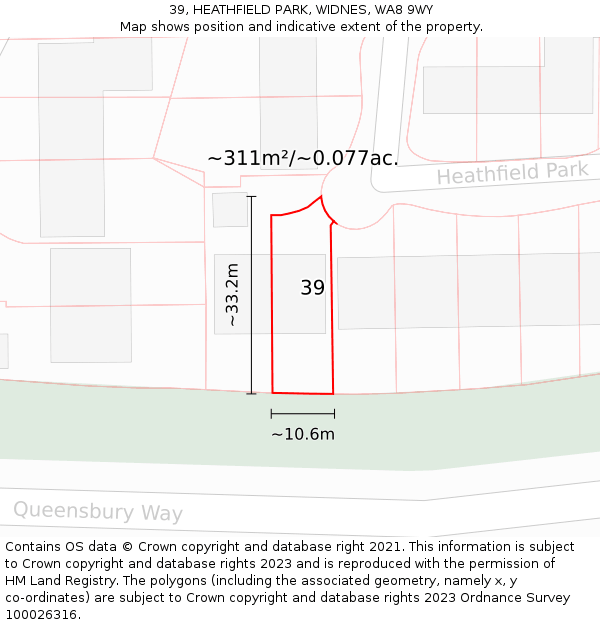 39, HEATHFIELD PARK, WIDNES, WA8 9WY: Plot and title map