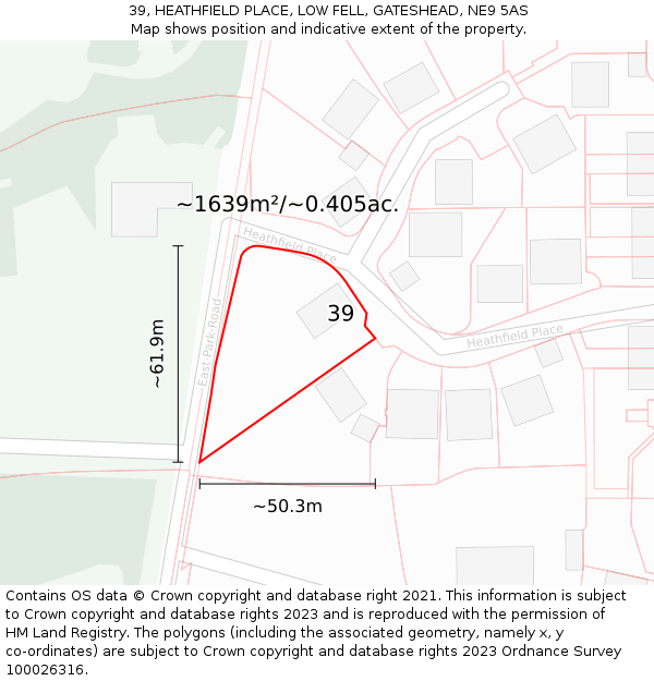 39, HEATHFIELD PLACE, LOW FELL, GATESHEAD, NE9 5AS: Plot and title map